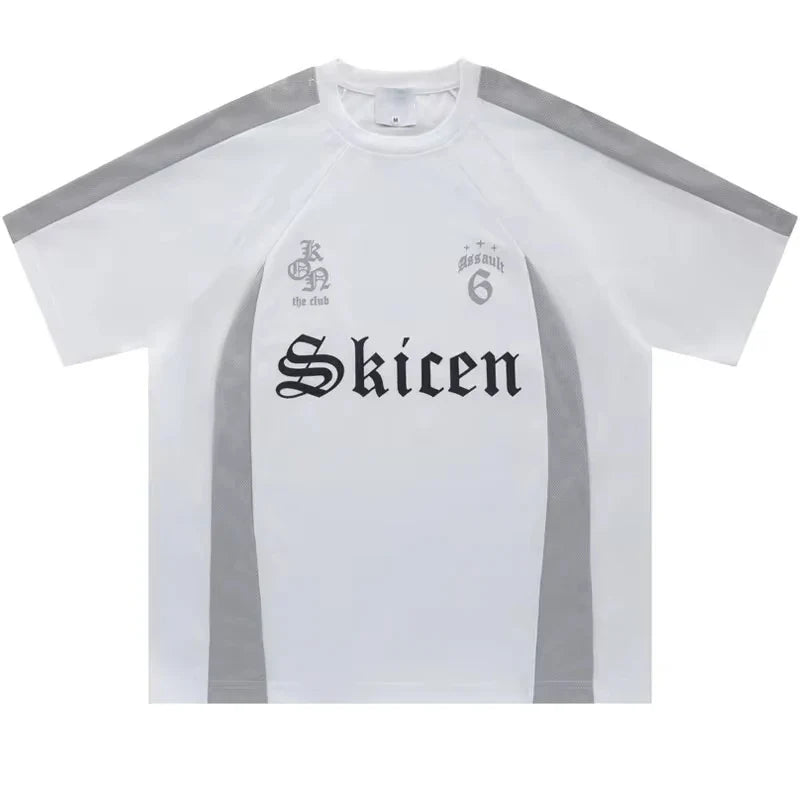 VILZSTUDIOS Retro Patchwork Hip Hop Letter T-Shirt