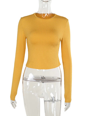 VILZSTUDIOS Yellow Glitter Diamonds Sparkling Long T-Shirt