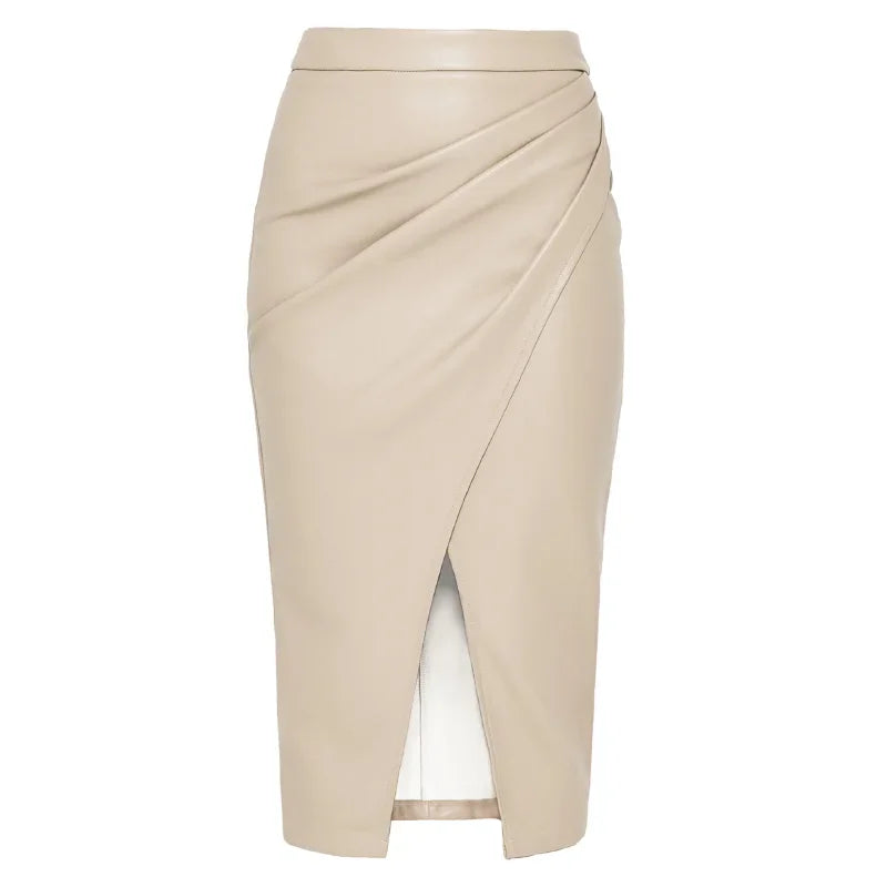 VILZSTUDIOS Elegant High Waist Black Leather Skirt