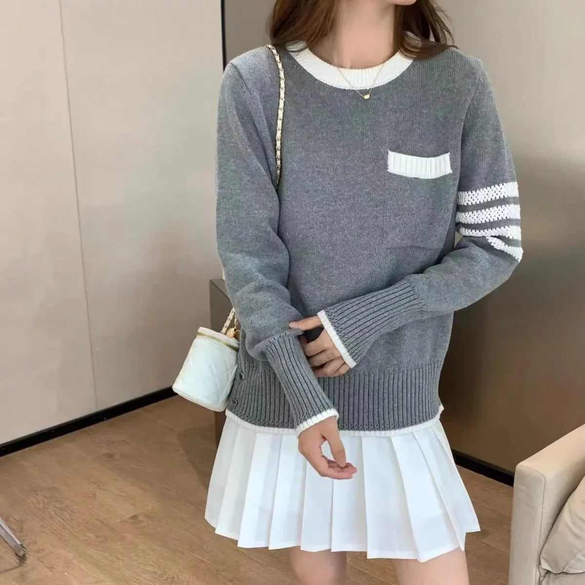 VILZSTUDIOS Casual Striped Knitted Sweater