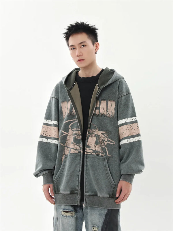 Vintage Distressed Print Baggy Hoodie