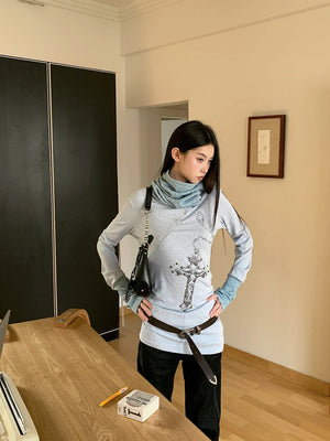 VILZSTUDIOS Rivet Designer Light Blue Knit Top