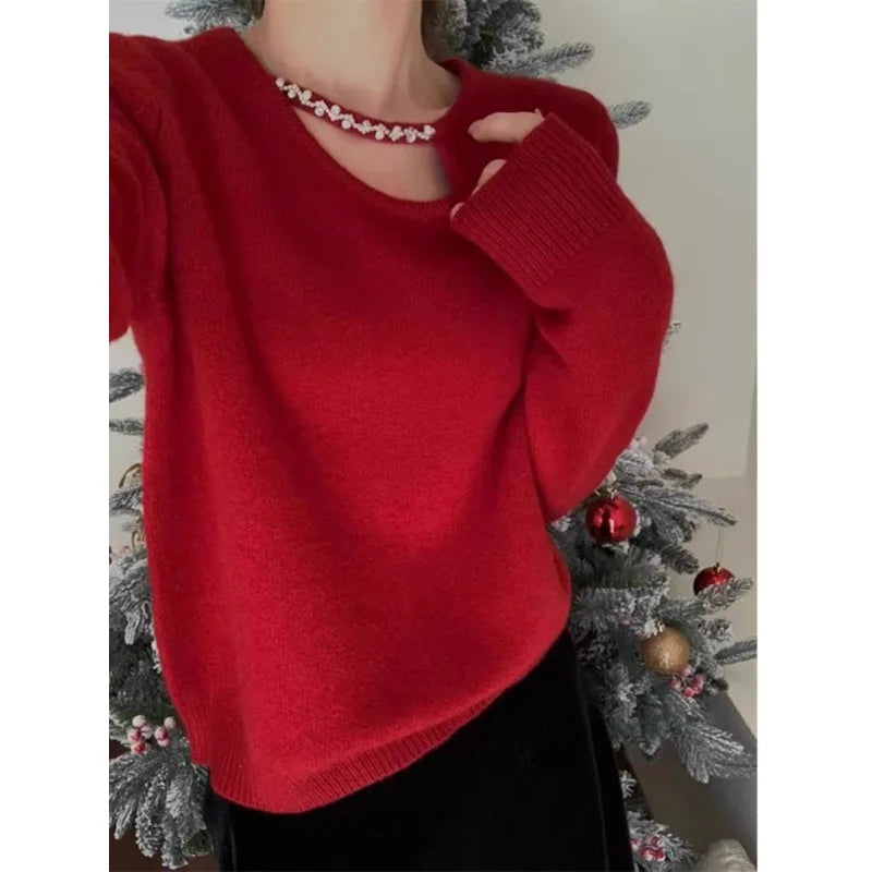 VILZSTUDIOS Elegant Asymmetrical Neck Knitted Sweater