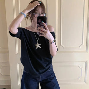 VILZSTUDIOS Basic Casual Off Shoulder T-Shirt