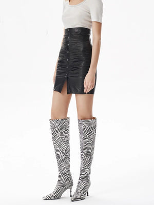 VILZSTUDIOS Luxury Black Ruched Fitted Leather Skirt