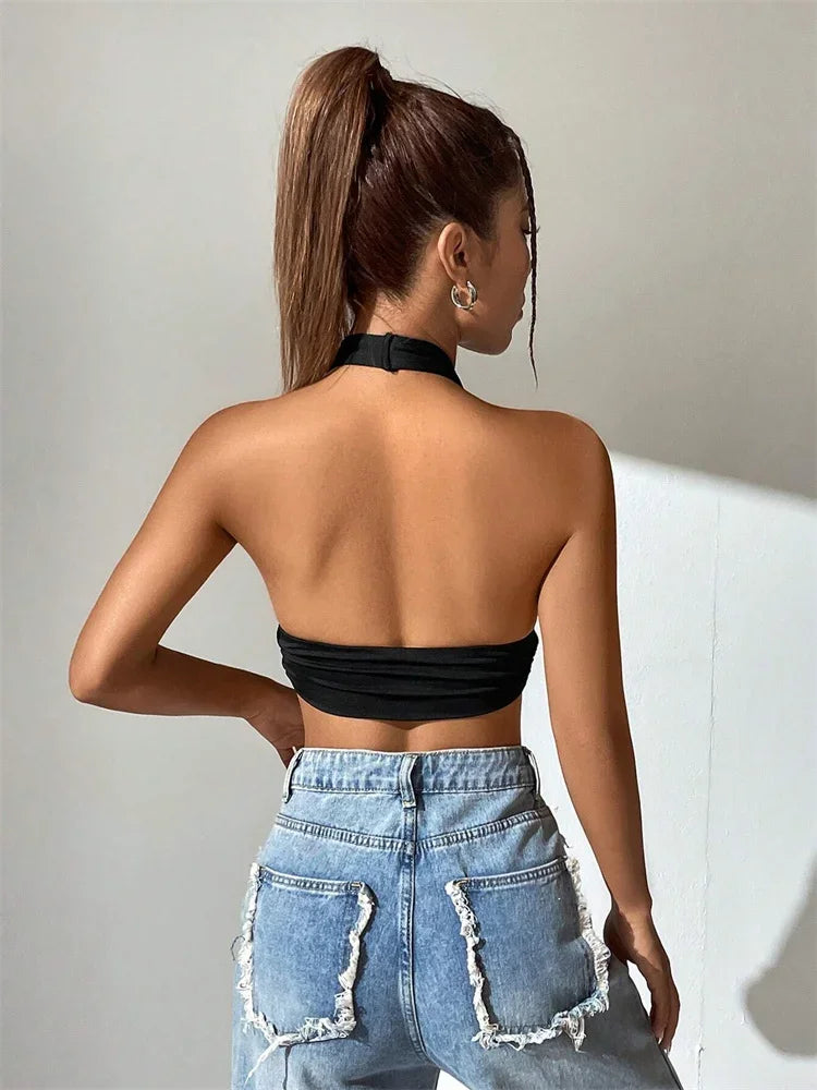 VILZSTUDIOS Grunge Punk Backless Cropped Halter Top