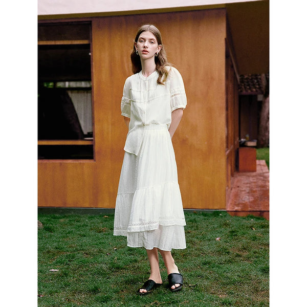 Lyocell Jacquard Spliced A-Line Skirt