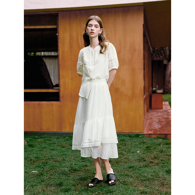 VILZSTUDIOS Lyocell Jacquard Spliced A-Line Skirt