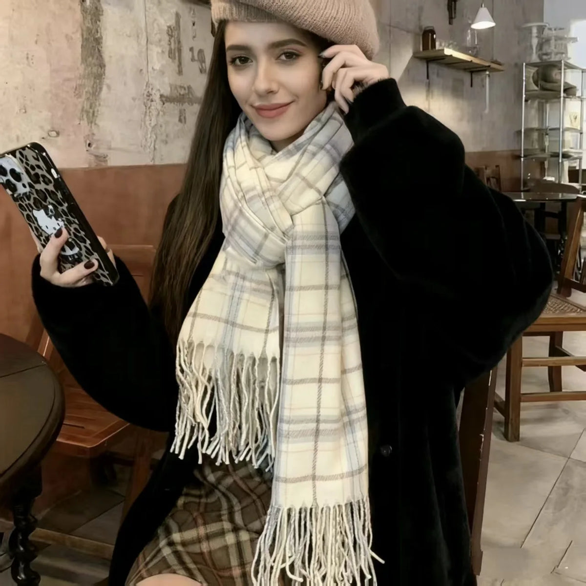 VILZSTUDIOS Warm Plaid Pashmina Scarf