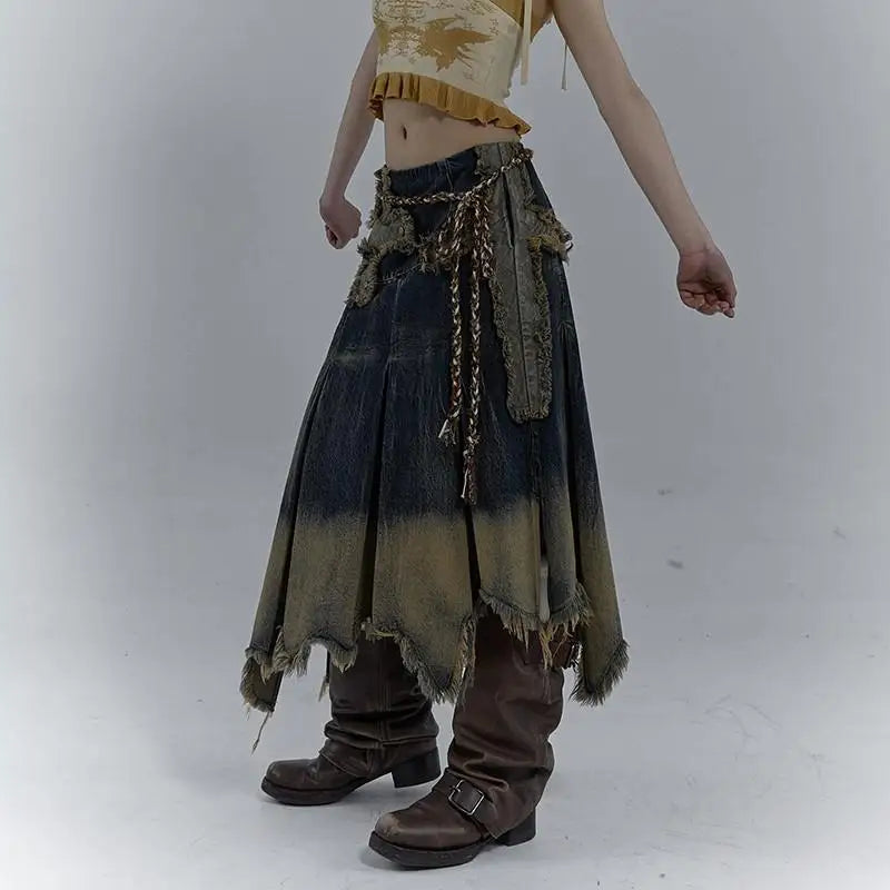 VILZSTUDIOS Vintage Grunge Aesthetic Distressed Denim Jeans Skirts