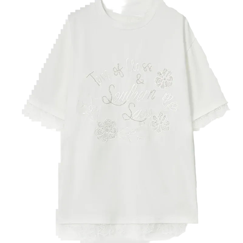 VILZSTUDIOS Lace Patchwork Casual Short Sleeve T-Shirt