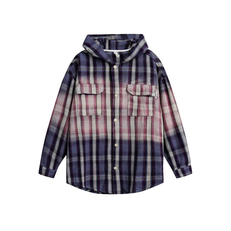 VILZSTUDIOS Luxury Plaid Hooded Pure Cotton Shirt
