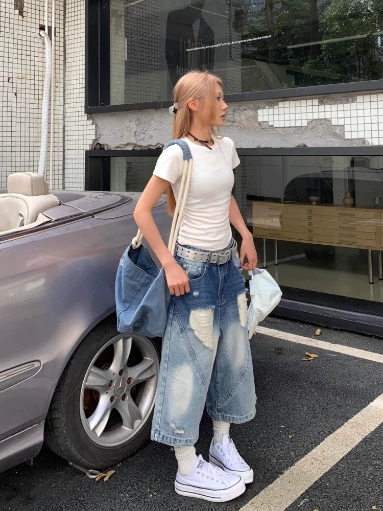 VILZSTUDIOS High Waist Ripped Wide Leg Jorts