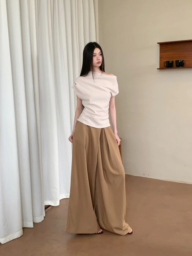 VILZSTUDIOS Stylish Off-Shoulder Solid T-Shirt with Wide Leg Pants