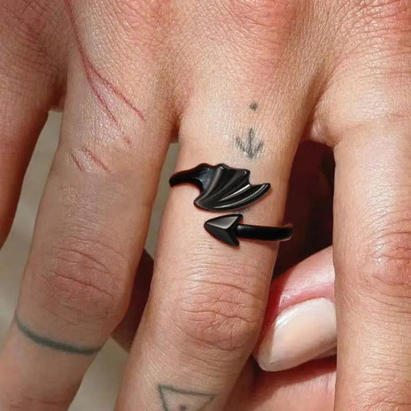 Black Geometric Devil Wings Stainless Ring