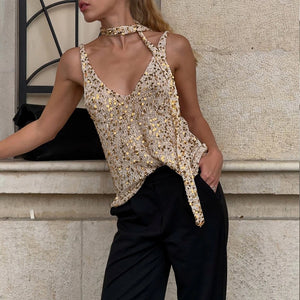 VILZSTUDIOS Sleek Sequin V-Neck Tank Top
