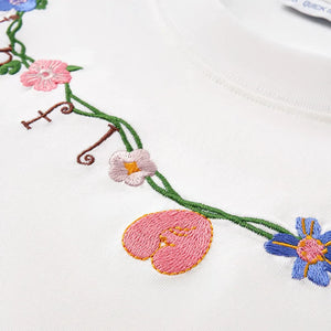 VILZSTUDIOS Oversized Floral Chain Embroidered Loose T-Shirt