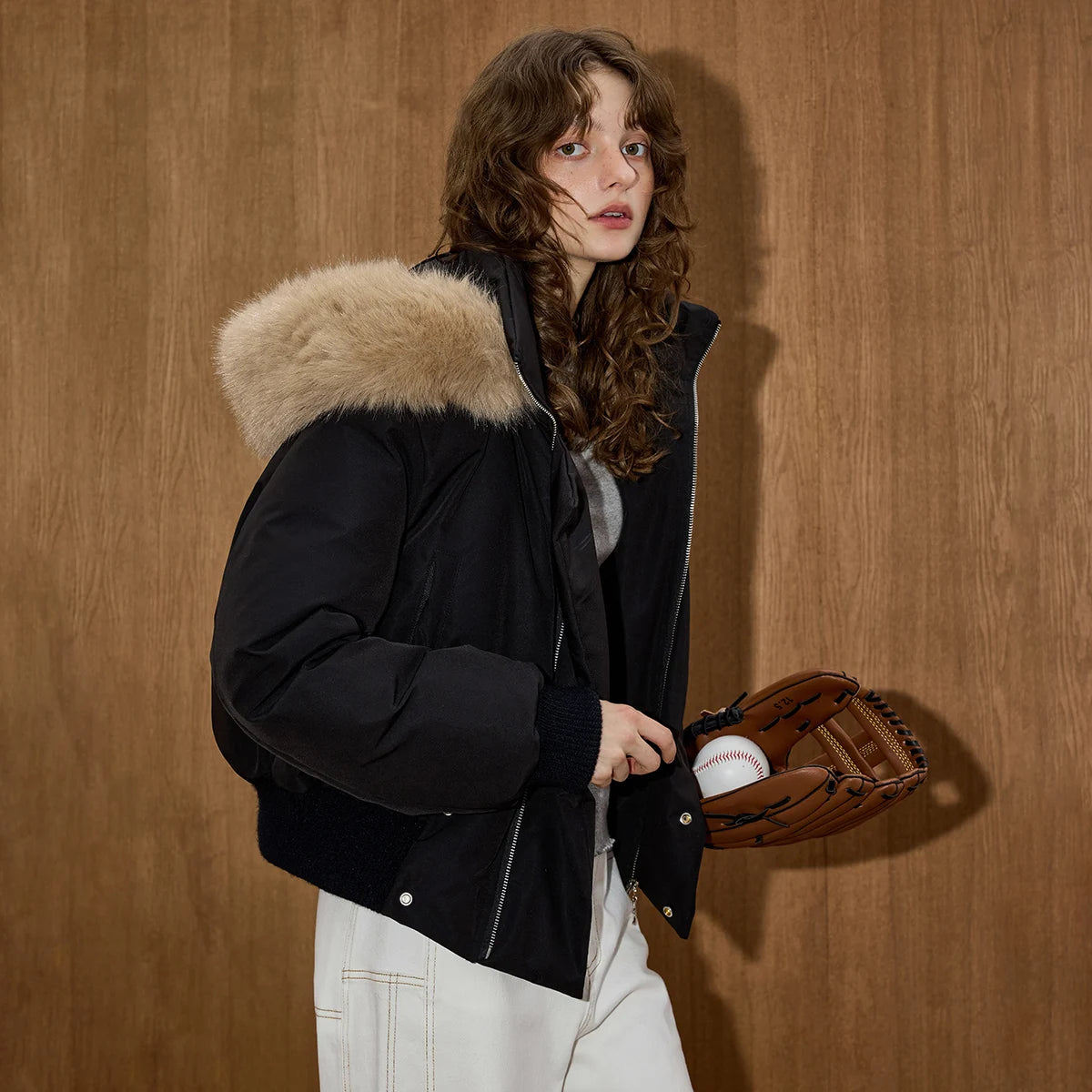 VILZSTUDIOS Retro Puffer Jacket With Fur Collar