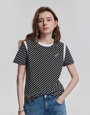 VILZSTUDIOS Striped Short Sleeve Casual T-Shirt