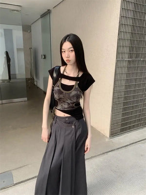 VILZSTUDIOS Camo Print Mesh Halter Top