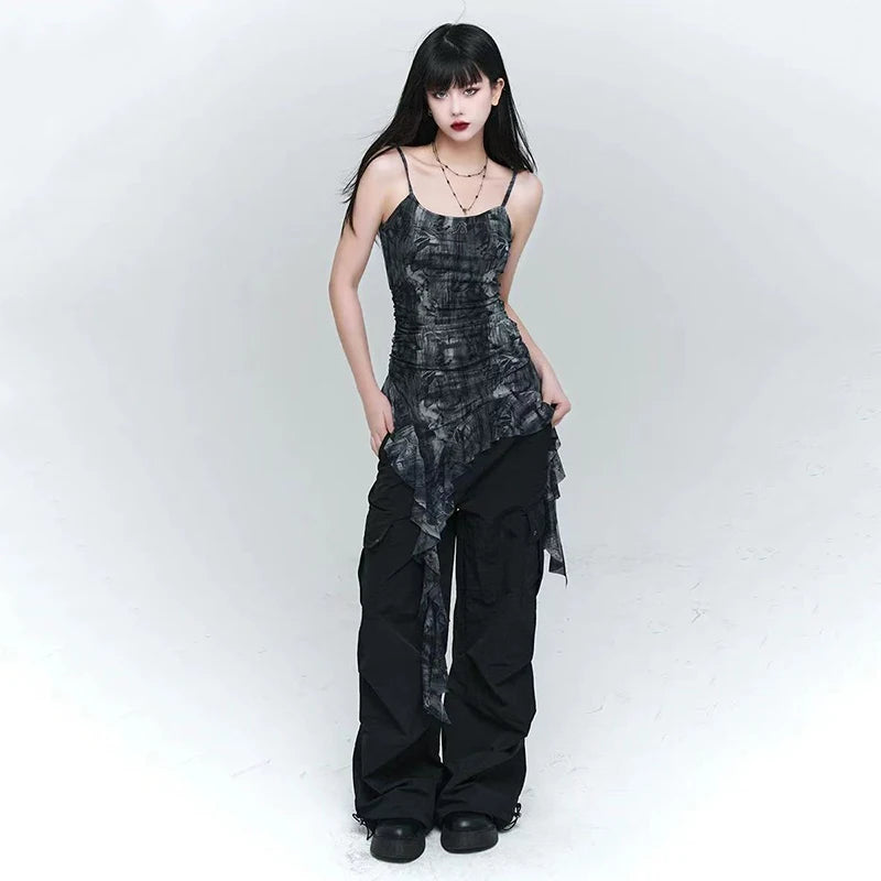 VILZSTUDIOS Gothic Tie Dye Mesh Tank Top
