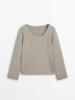 VILZSTUDIOS Khaki Round Neck Loose Sweater