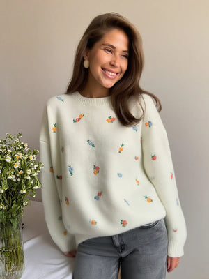 VILZSTUDIOS Embroidered Floral Knitted Sweater