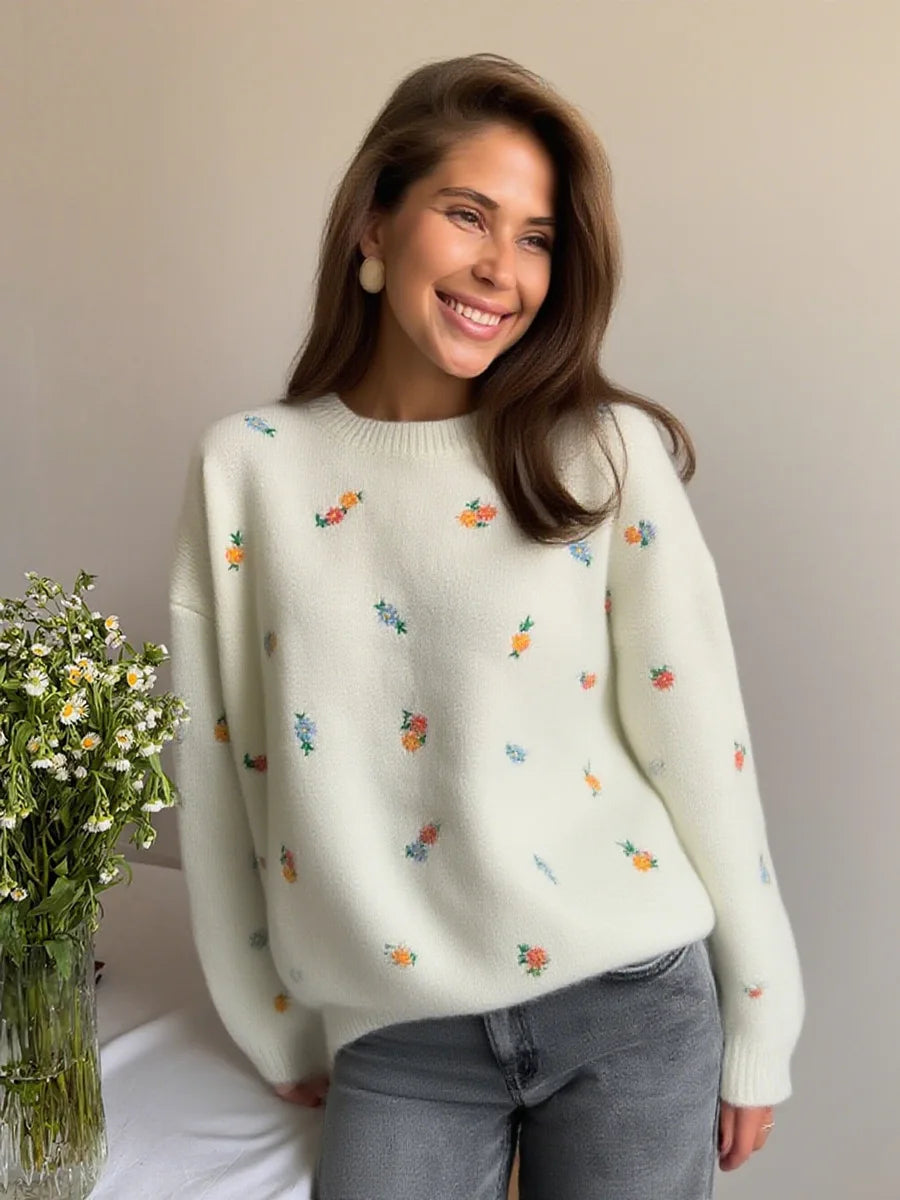 VILZSTUDIOS Embroidered Floral Knitted Sweater
