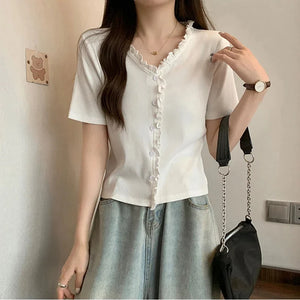 VILZSTUDIOS Elegant Summer V Neck Solid T-Shirt
