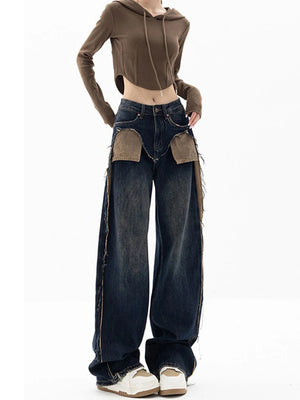 VILZSTUDIOS High Waist Patchwork Wide Leg Jeans