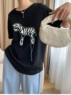 VILZSTUDIOS Zebra Print Oversized Casual T-Shirt
