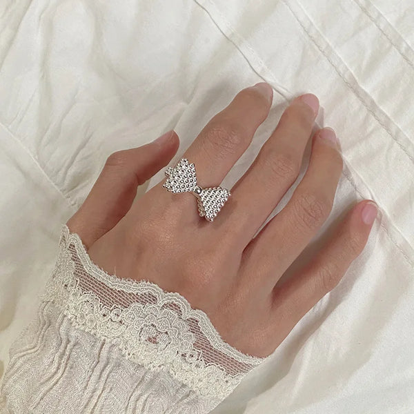 Geometric Bowtie Ribbon Punk Beaded Ring