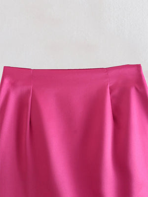 VILZSTUDIOS Chic Solid Color Side Zipper Skirt