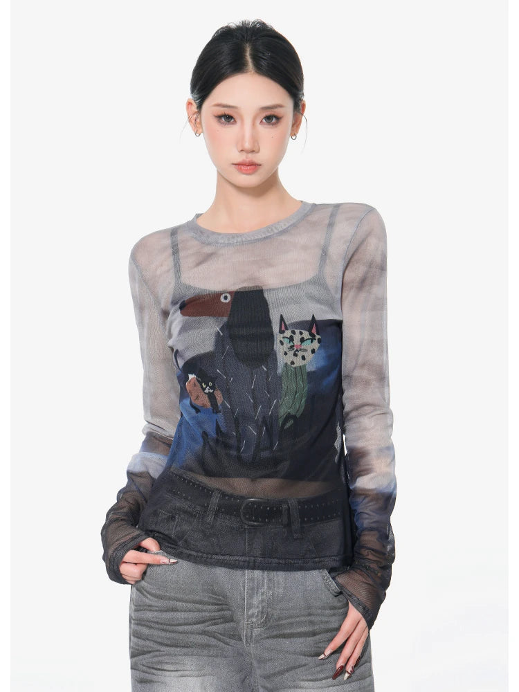 VILZSTUDIOS Colorful Graffiti Print Graphic Long Sleeve Top