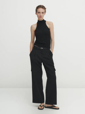 VILZSTUDIOS High Neck Knitted Cropped Halter Top