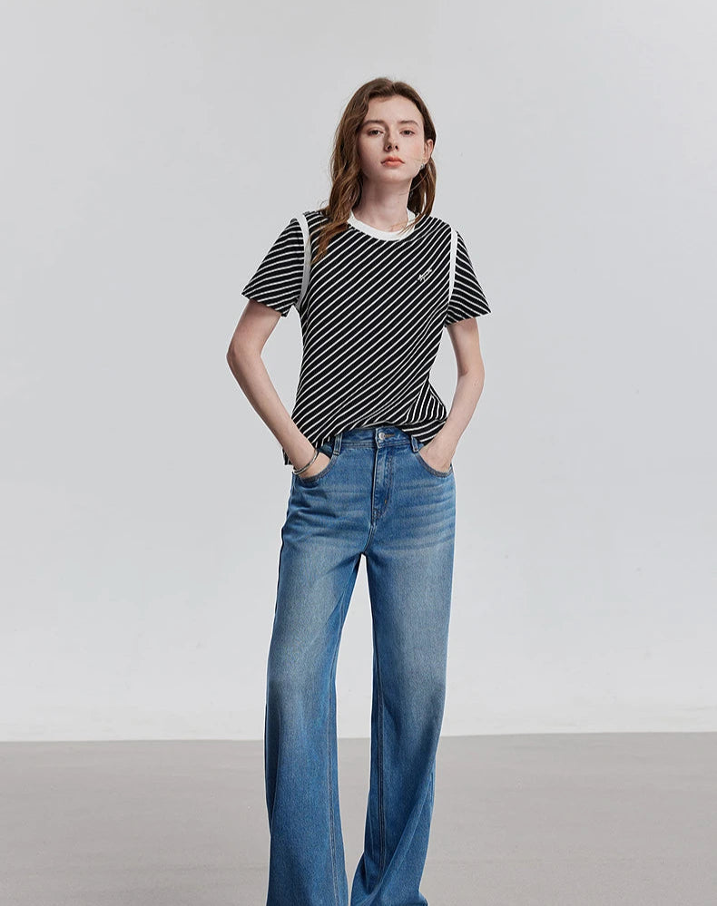 VILZSTUDIOS Striped Short Sleeve Casual T-Shirt