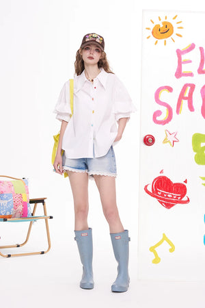 VILZSTUDIOS Lace High Waisted Denim Shorts