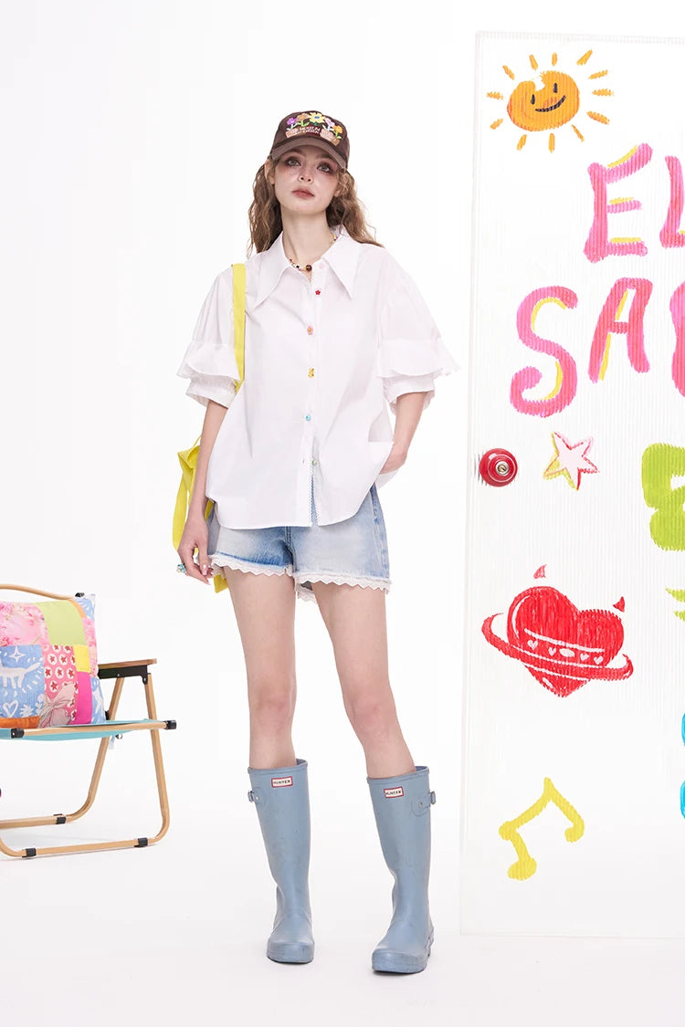 VILZSTUDIOS Lace High Waisted Denim Shorts