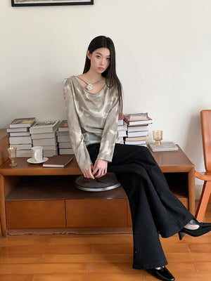 VILZSTUDIOS Ink Wash Gilded Droopy Collar Top