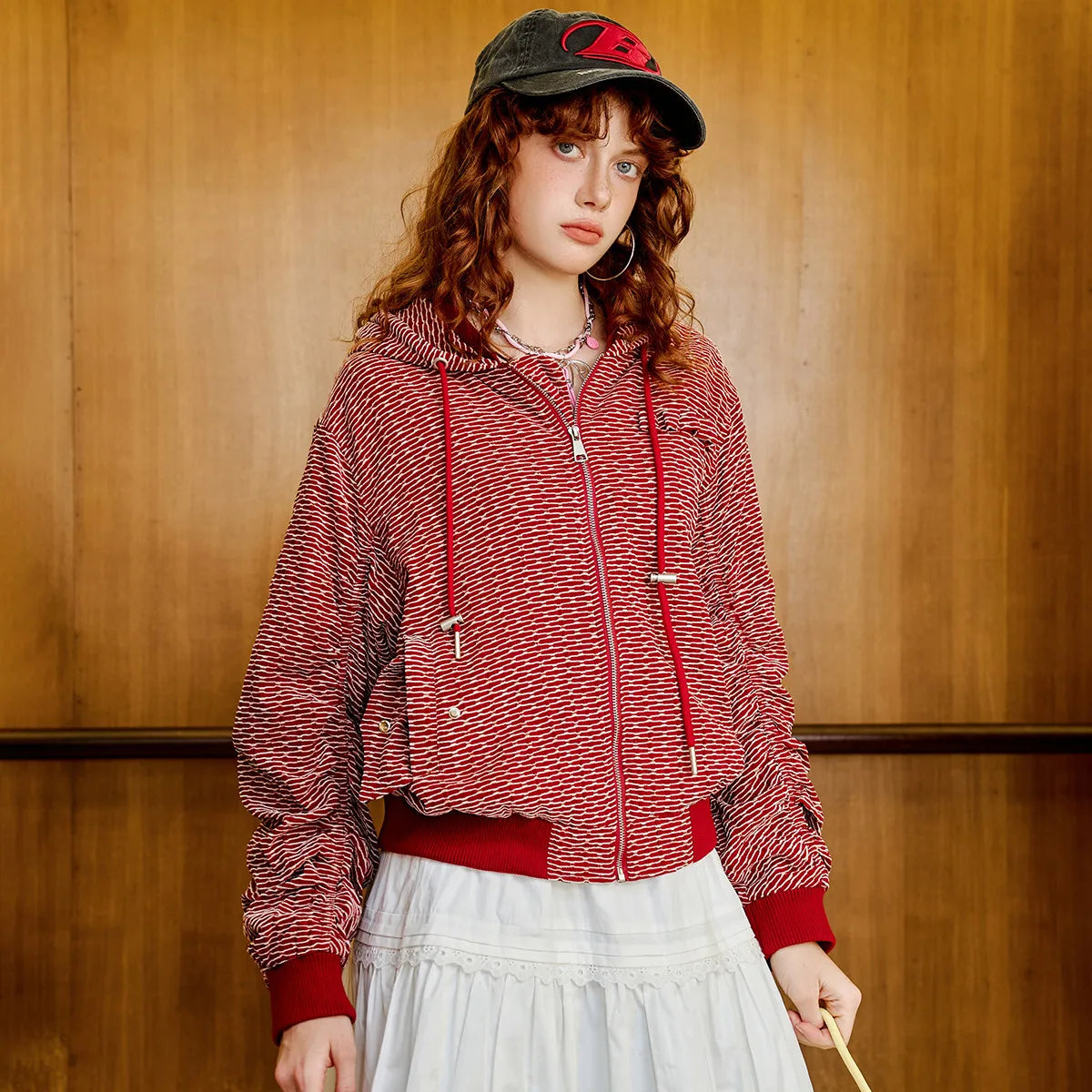 VILZSTUDIOS Edgy Casual Patterned Hooded Jacket