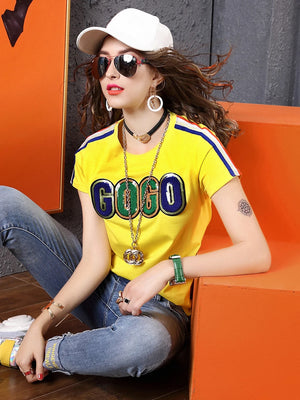 VILZSTUDIOS Yellow Sequin Letters Tee
