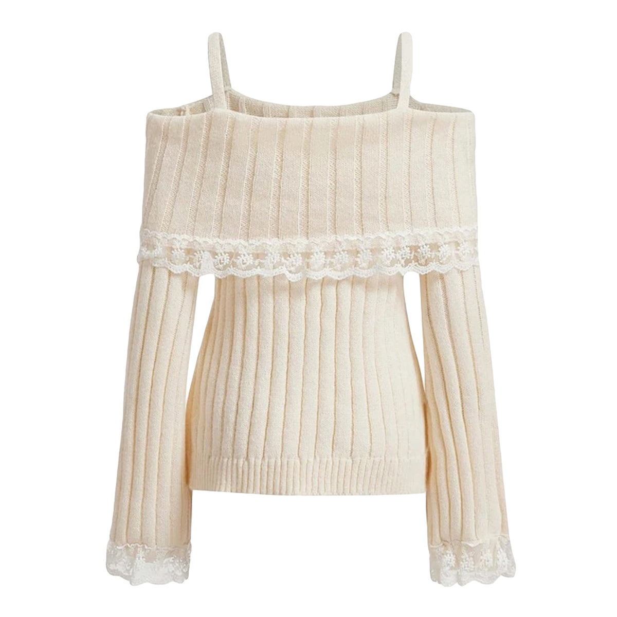 VILZSTUDIOS Pink Grunge Lace Off Shoulder Sweater