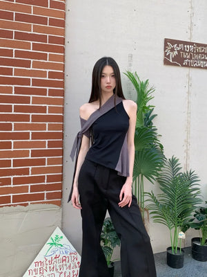 VILZSTUDIOS Black Striped Asymmetrical Blouse