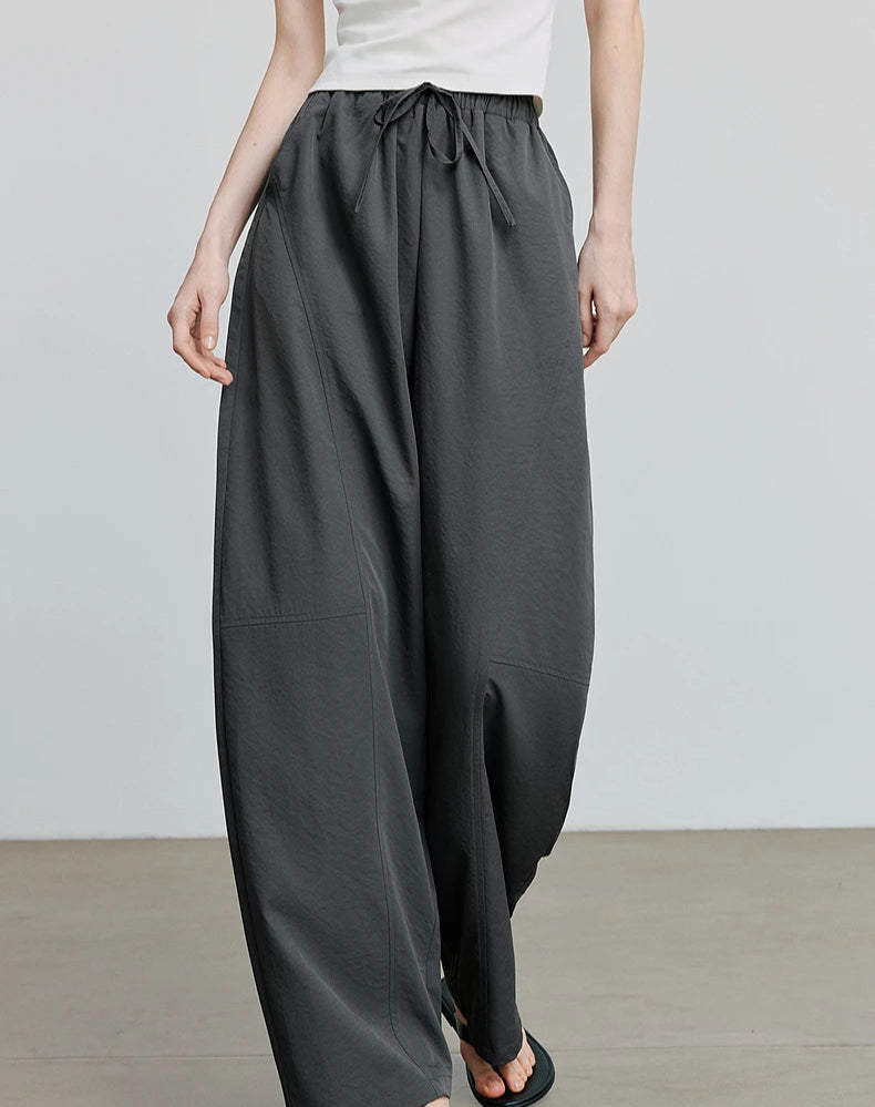 VILZSTUDIOS Elastic Waist Curved Split Casual Pants