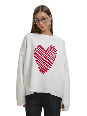 VILZSTUDIOS Red Heart Round Neck Long Sleeve Top