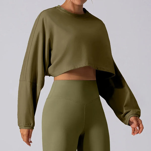Atmungsaktives Langarm-Sport-Crop-Top