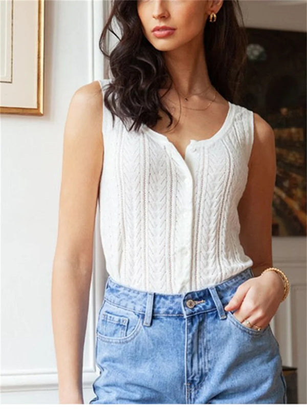 Elegant French Knit Sleeveless Blouse
