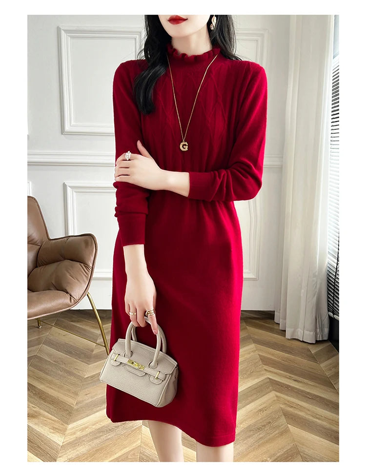VILZSTUDIOS Cozy Wool High Neck Knitted Midi Dress