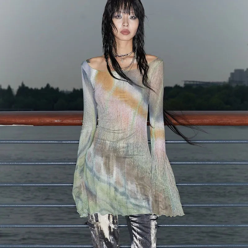 VILZSTUDIOS Vintage Flare Sleeve Sheer Mesh T-Shirt