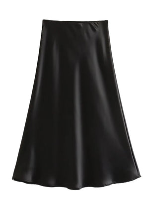VILZSTUDIOS Elastic Waist Satin A-Line Skirt